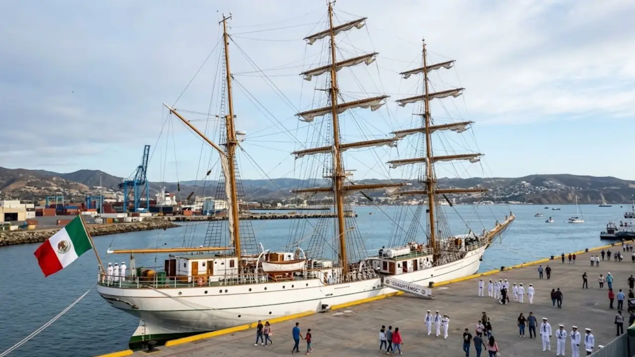 El Buque Escuela Cuauhtémoc engalana las costas de Ensenada como parte de su crucero de instrucción